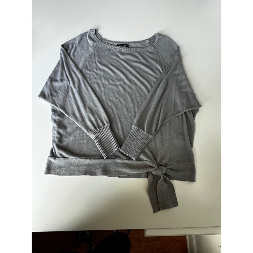 Express Gray Tie‎ Front Long Sleeve Knit Top Women's Size L